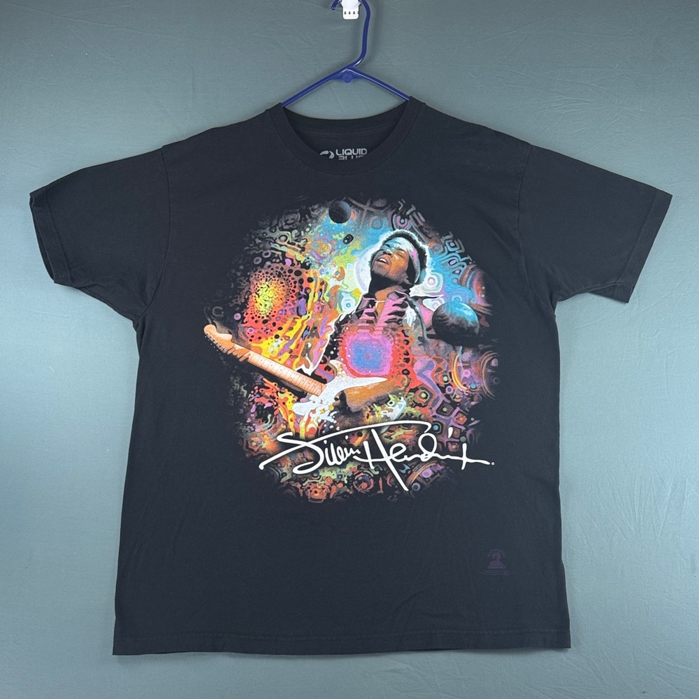 Jimi Hendrix Liquid Blue Black Multicolor Tee with Guitar Graphic